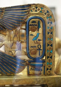 Detail from a throne discovered in the tomb of tutankhamun whose name is here given as TutankhATEN - a relic from the time before the worship of Amun was restored and the king changed his name